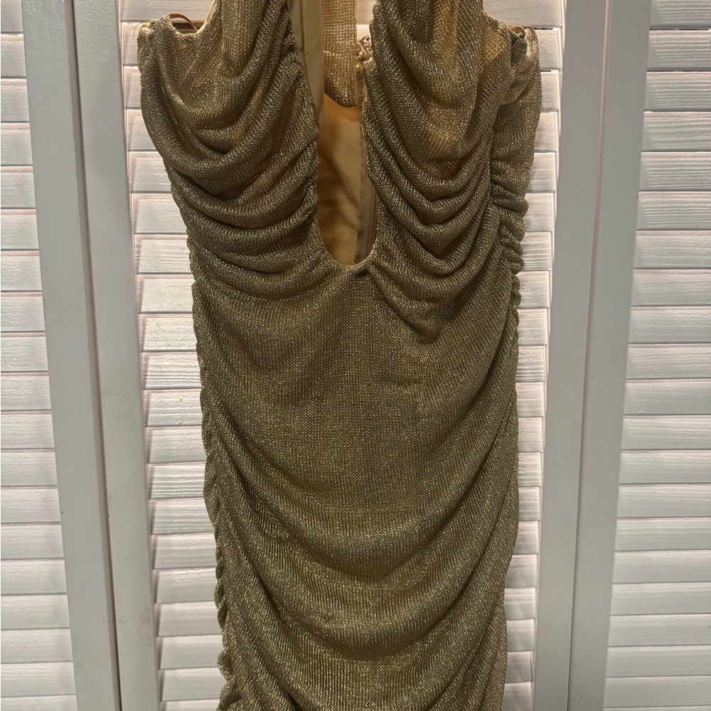 Elegant Gold Ruched Dress